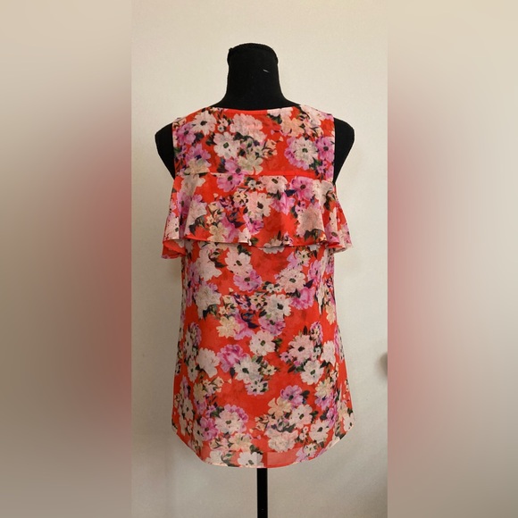 Cabi- Lush Blouse Orange Floral Cold Shoulder Top Style 5352 Size‎ Small - Picture 4 of 6